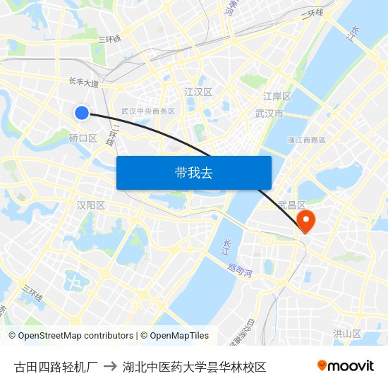 古田四路轻机厂 to 湖北中医药大学昙华林校区 map
