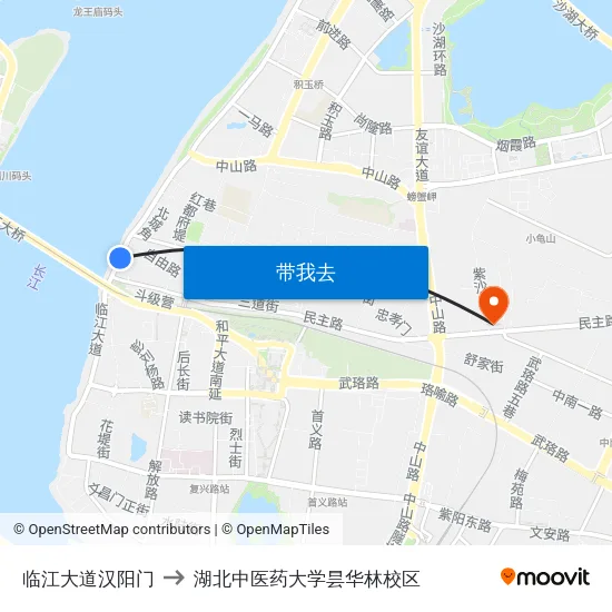 临江大道汉阳门 to 湖北中医药大学昙华林校区 map