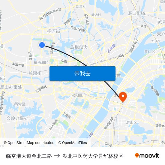 临空港大道金北二路 to 湖北中医药大学昙华林校区 map