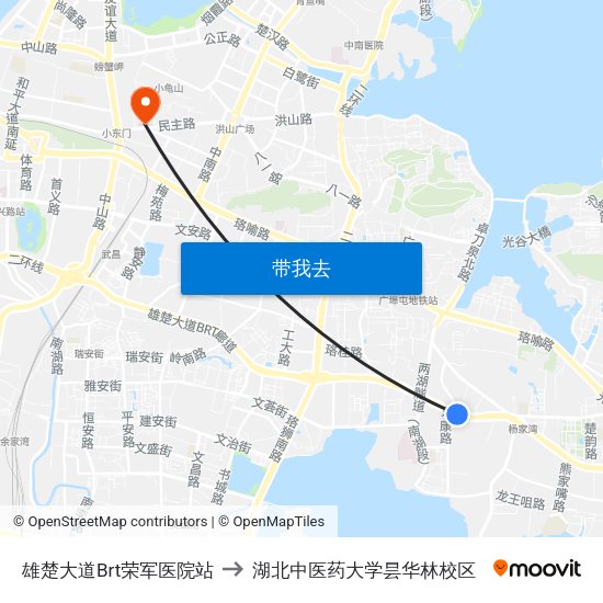 雄楚大道Brt荣军医院站 to 湖北中医药大学昙华林校区 map