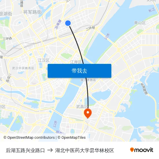 后湖五路兴业路口 to 湖北中医药大学昙华林校区 map