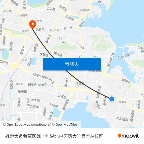 雄楚大道荣军医院 to 湖北中医药大学昙华林校区 map