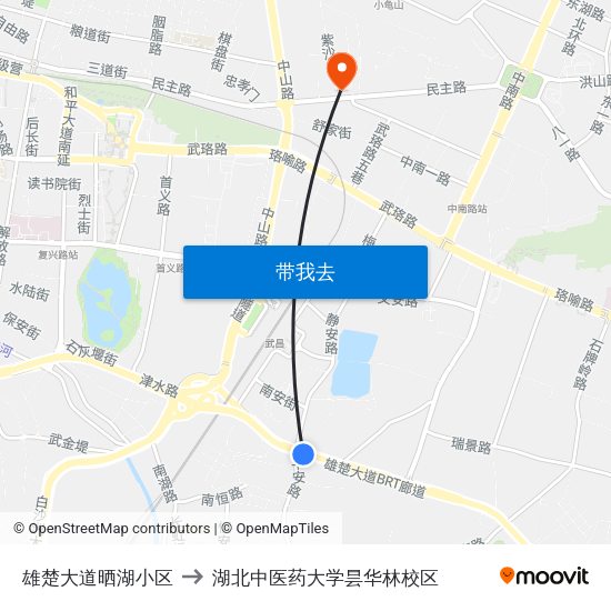 雄楚大道晒湖小区 to 湖北中医药大学昙华林校区 map