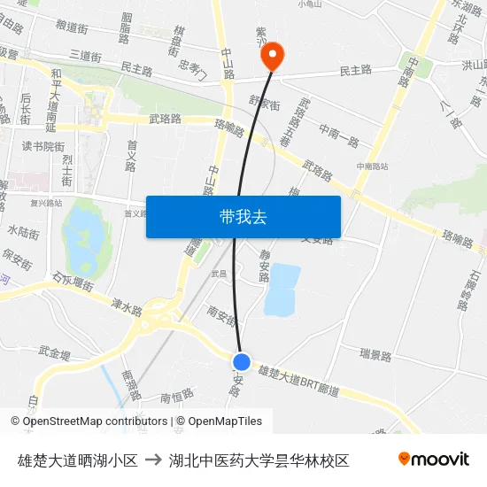 雄楚大道晒湖小区 to 湖北中医药大学昙华林校区 map