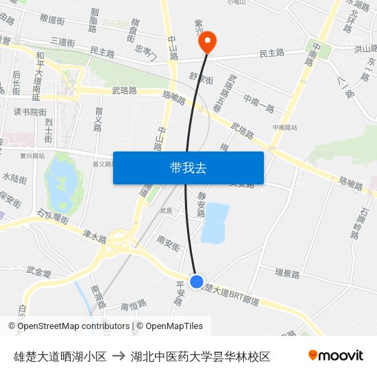 雄楚大道晒湖小区 to 湖北中医药大学昙华林校区 map