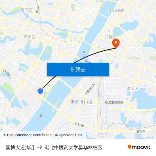 国博大道沟咀 to 湖北中医药大学昙华林校区 map