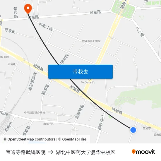 宝通寺路武锅医院 to 湖北中医药大学昙华林校区 map