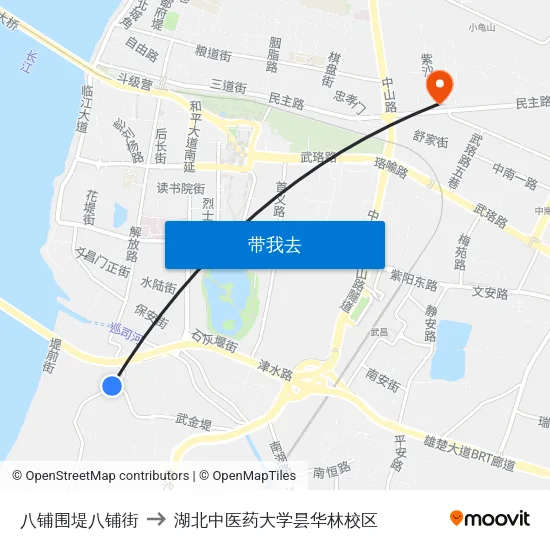 八铺围堤八铺街 to 湖北中医药大学昙华林校区 map
