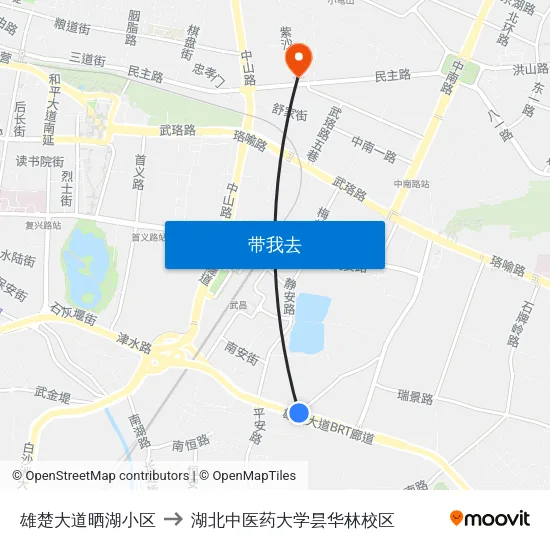 雄楚大道晒湖小区 to 湖北中医药大学昙华林校区 map