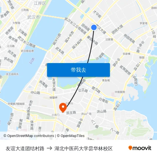 友谊大道团结村路 to 湖北中医药大学昙华林校区 map