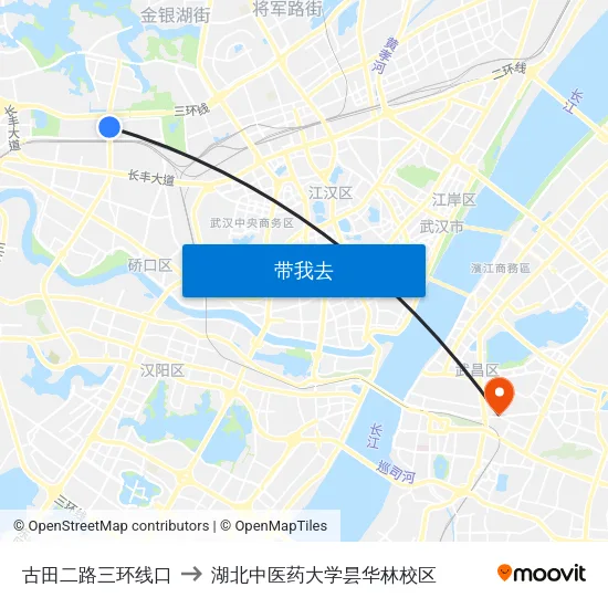 古田二路三环线口 to 湖北中医药大学昙华林校区 map