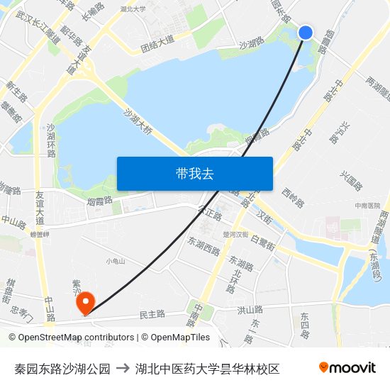 秦园东路沙湖公园 to 湖北中医药大学昙华林校区 map