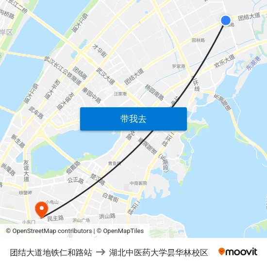 团结大道地铁仁和路站 to 湖北中医药大学昙华林校区 map