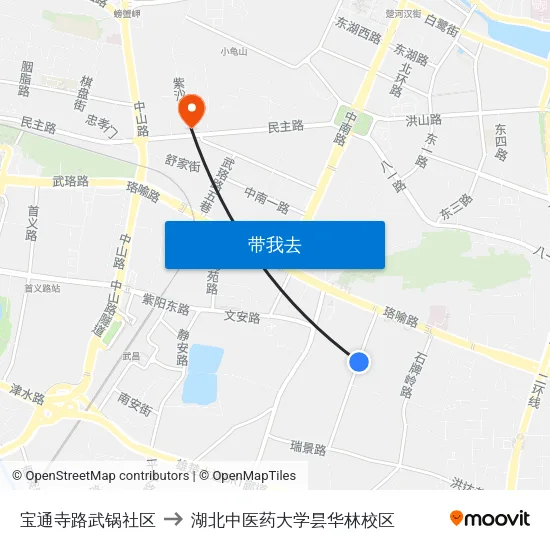 宝通寺路武锅社区 to 湖北中医药大学昙华林校区 map