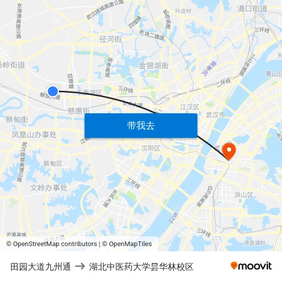 田园大道九州通 to 湖北中医药大学昙华林校区 map