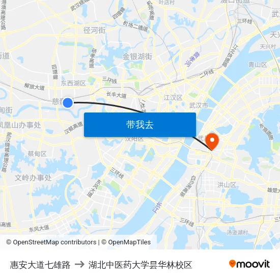 惠安大道七雄路 to 湖北中医药大学昙华林校区 map