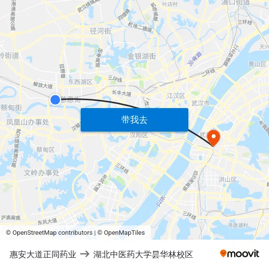 惠安大道正同药业 to 湖北中医药大学昙华林校区 map