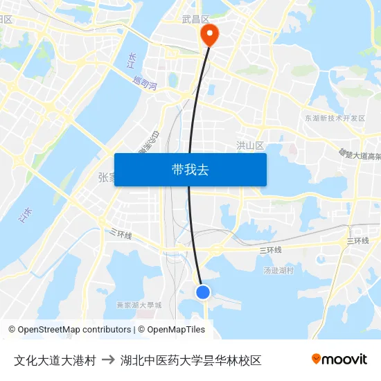 文化大道大港村 to 湖北中医药大学昙华林校区 map