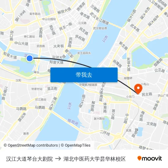 汉江大道琴台大剧院 to 湖北中医药大学昙华林校区 map