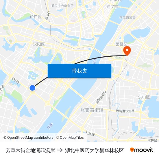 芳草六街金地澜菲溪岸 to 湖北中医药大学昙华林校区 map