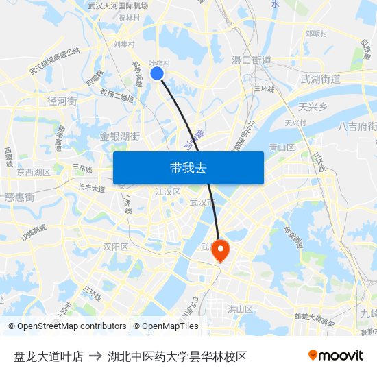 盘龙大道叶店 to 湖北中医药大学昙华林校区 map