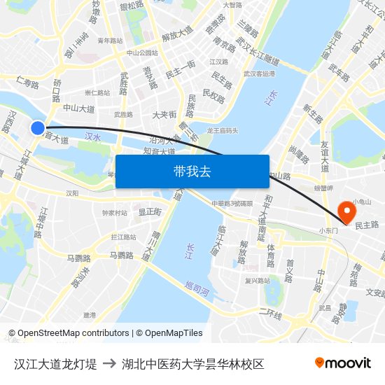 汉江大道龙灯堤 to 湖北中医药大学昙华林校区 map