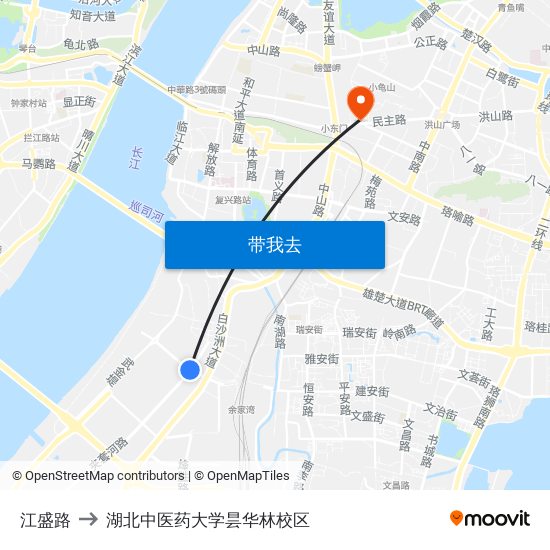 江盛路 to 湖北中医药大学昙华林校区 map