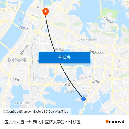玉龙岛花园 to 湖北中医药大学昙华林校区 map