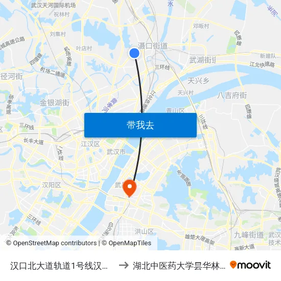 汉口北大道轨道1号线汉口北站 to 湖北中医药大学昙华林校区 map
