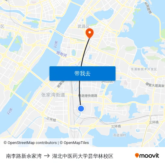 南李路新余家湾 to 湖北中医药大学昙华林校区 map