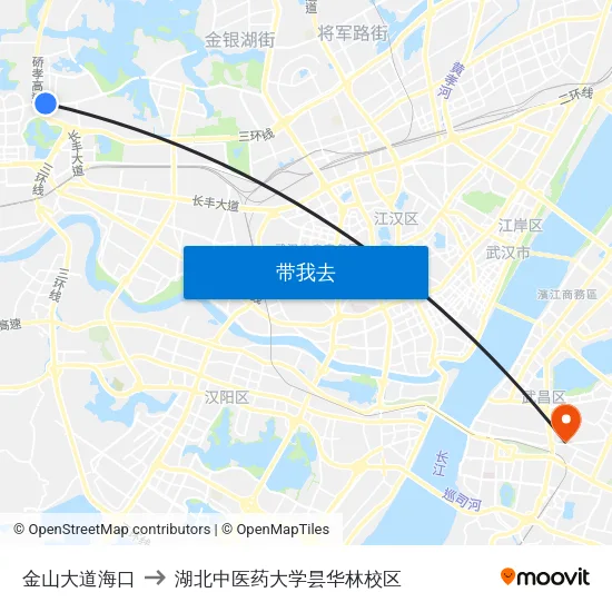 金山大道海口 to 湖北中医药大学昙华林校区 map