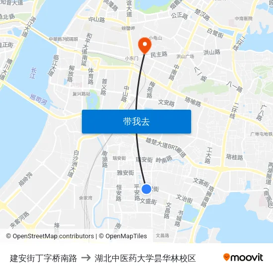 建安街丁字桥南路 to 湖北中医药大学昙华林校区 map