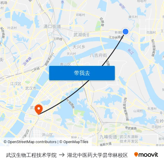 武汉生物工程技术学院 to 湖北中医药大学昙华林校区 map