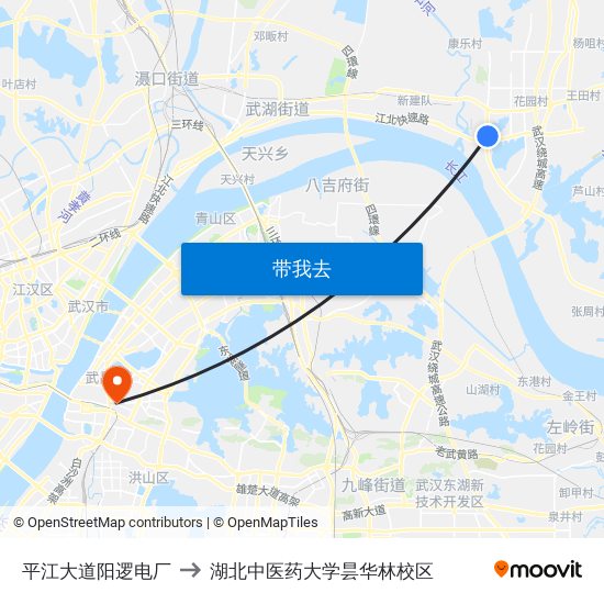 平江大道阳逻电厂 to 湖北中医药大学昙华林校区 map