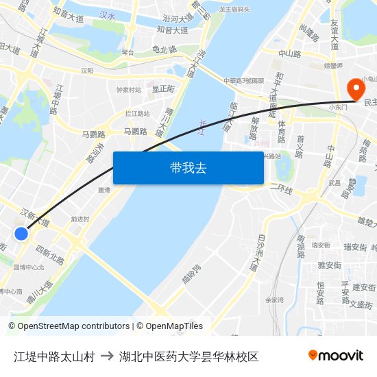 江堤中路太山村 to 湖北中医药大学昙华林校区 map