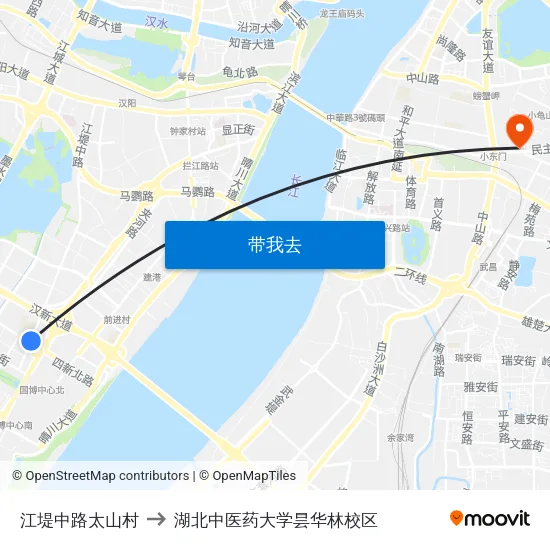 江堤中路太山村 to 湖北中医药大学昙华林校区 map