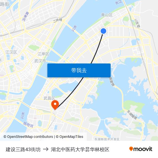建设三路43街坊 to 湖北中医药大学昙华林校区 map