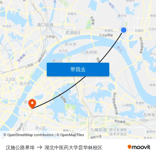 汉施公路界埠 to 湖北中医药大学昙华林校区 map