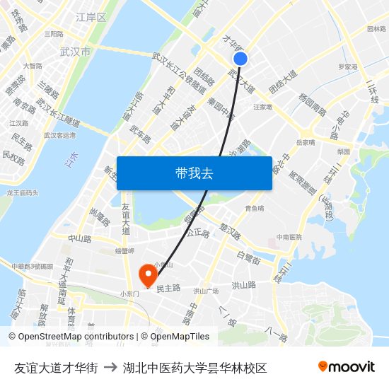 友谊大道才华街 to 湖北中医药大学昙华林校区 map