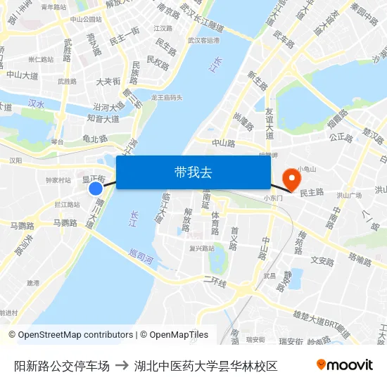 阳新路公交停车场 to 湖北中医药大学昙华林校区 map