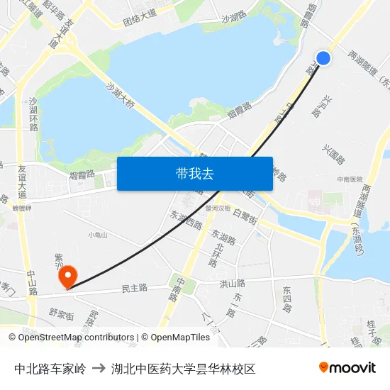 中北路车家岭 to 湖北中医药大学昙华林校区 map