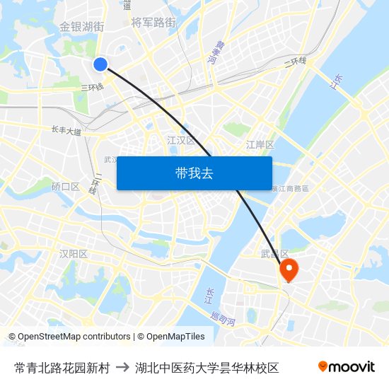 常青北路花园新村 to 湖北中医药大学昙华林校区 map