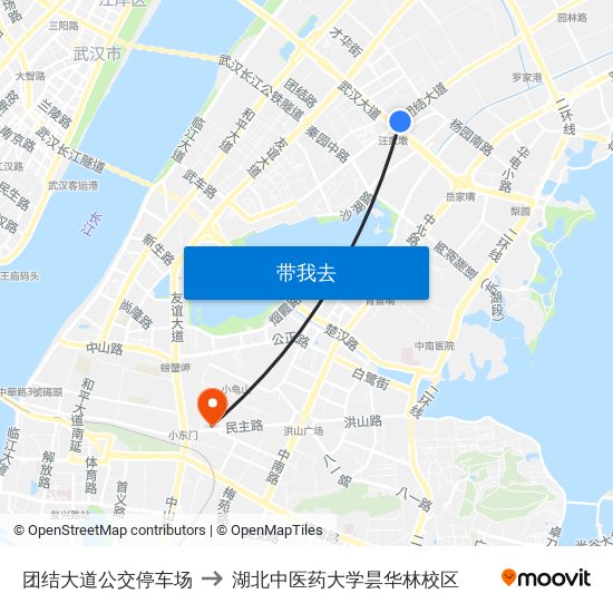 团结大道公交停车场 to 湖北中医药大学昙华林校区 map