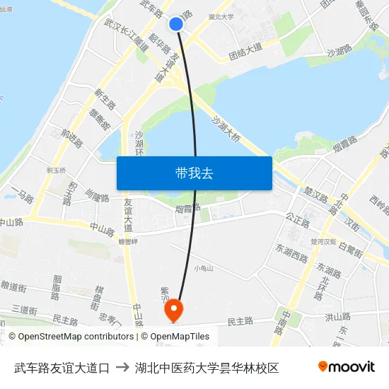 武车路友谊大道口 to 湖北中医药大学昙华林校区 map