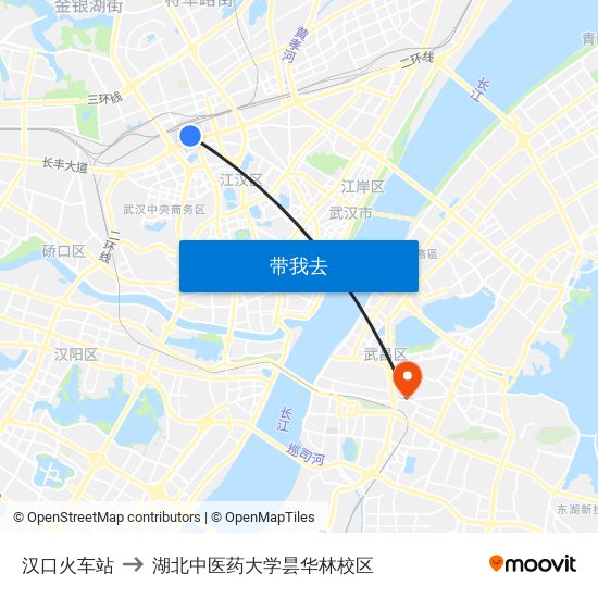 汉口火车站 to 湖北中医药大学昙华林校区 map