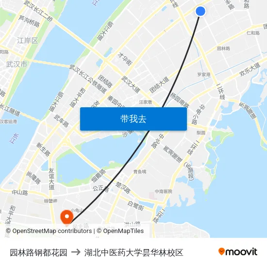 园林路钢都花园 to 湖北中医药大学昙华林校区 map