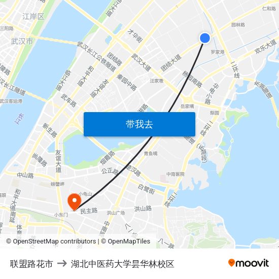 联盟路花市 to 湖北中医药大学昙华林校区 map