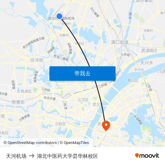 天河机场 to 湖北中医药大学昙华林校区 map