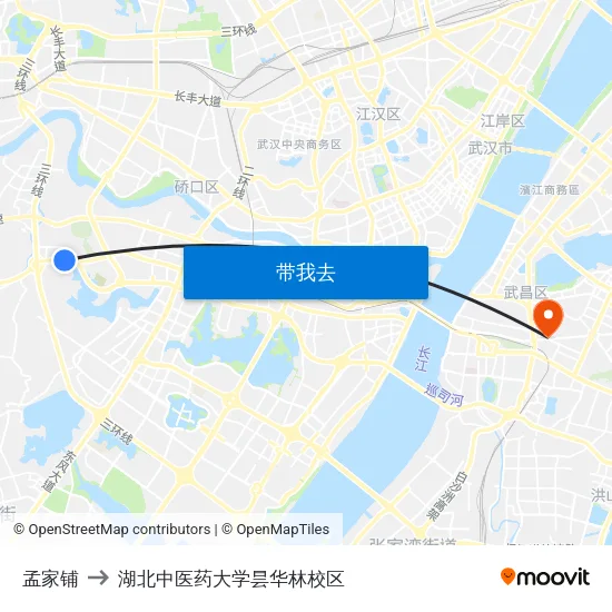 孟家铺 to 湖北中医药大学昙华林校区 map
