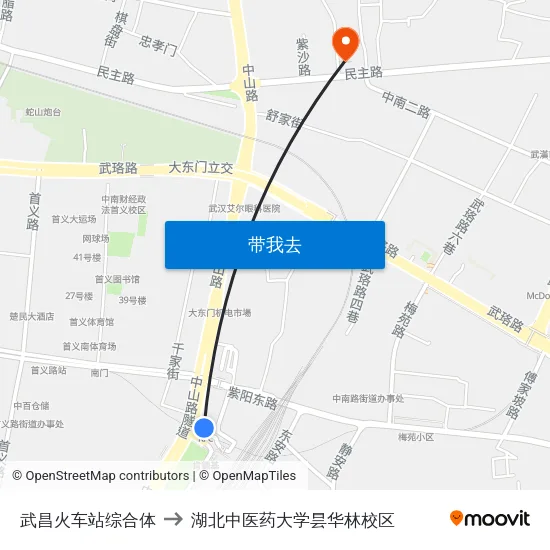 武昌火车站综合体 to 湖北中医药大学昙华林校区 map